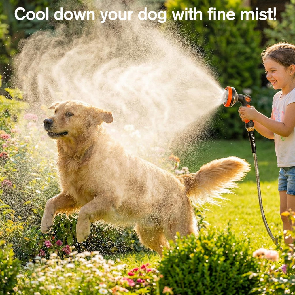 Stainless Steel Garden Hose + 8 Functional Ultra-Wide Nozzle