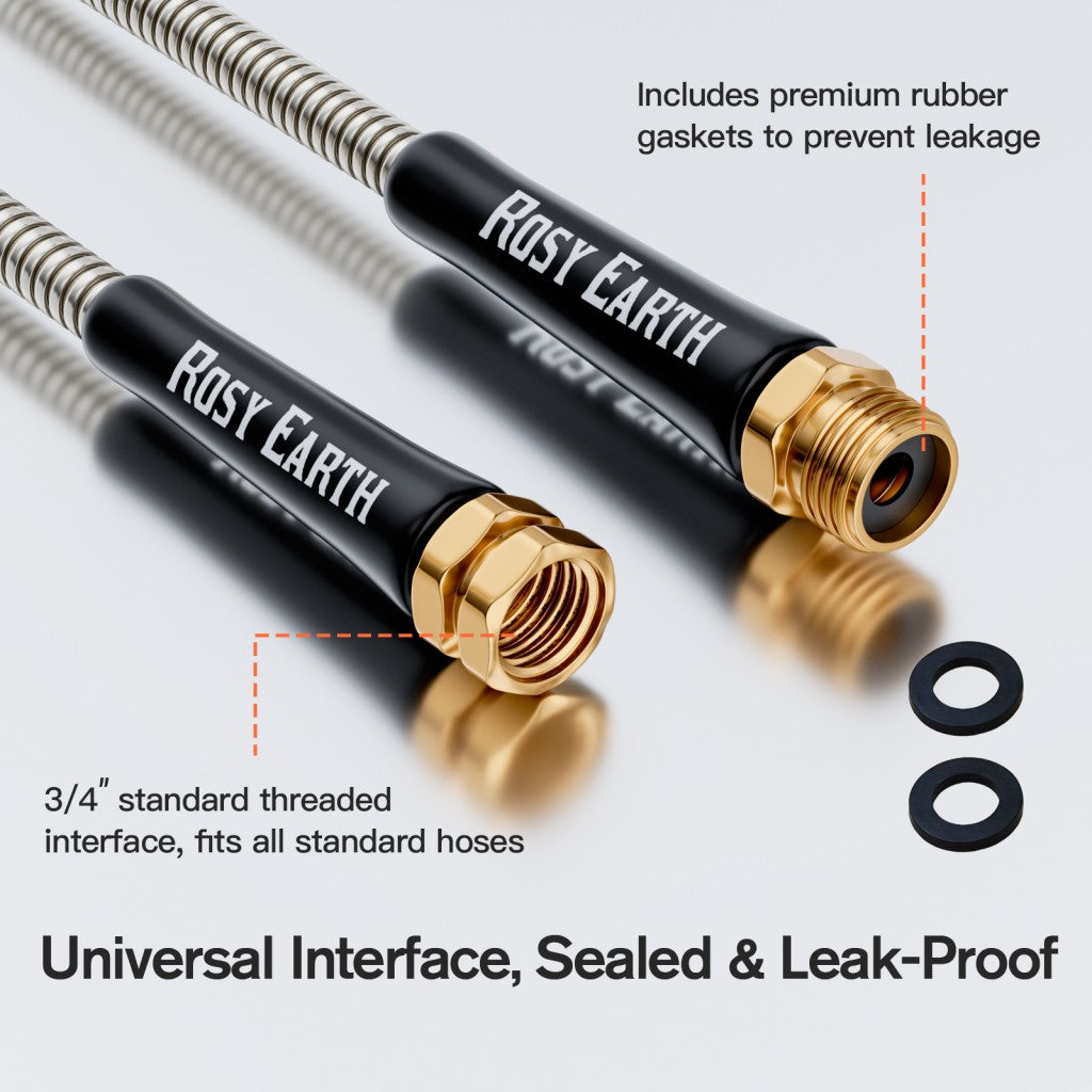 Stainless Steel Garden Hose + 8 Functional Ultra-Wide Nozzle